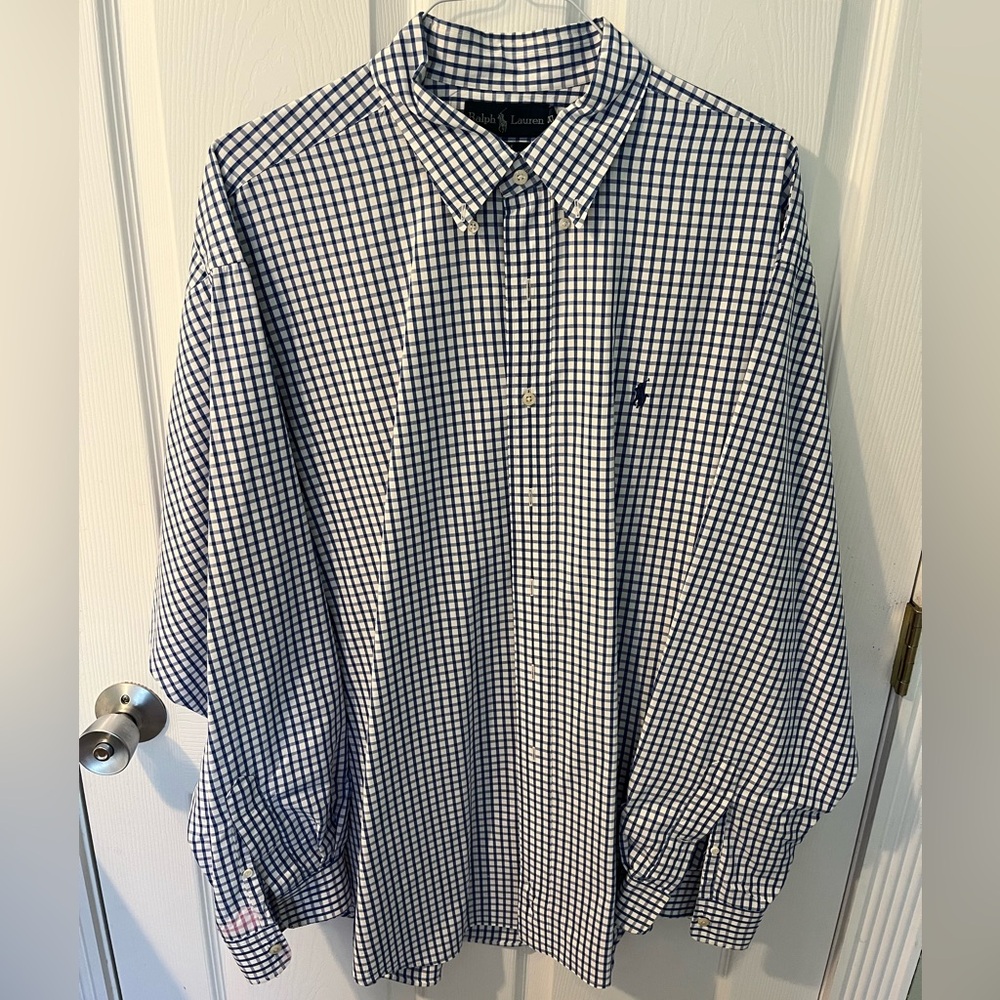 Ralph Lauren Blue and White Plaid Dress Shirt
